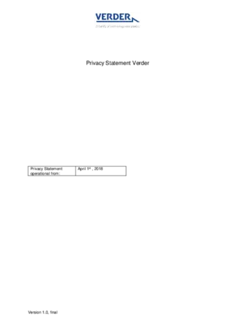 Privacy Statement Verder Group